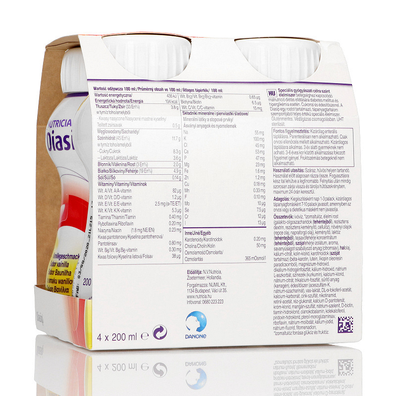 Diasip smak waniliowy, preparat specjalistyczny odżywczy do picia, 4 butelki po 200 ml