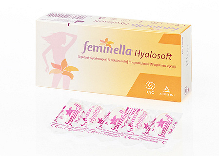 Feminella Hyalosoft, globulki dopochwowe nawilżające błonę śluzową pochwy w przypadkach suchości, 10 szt.
