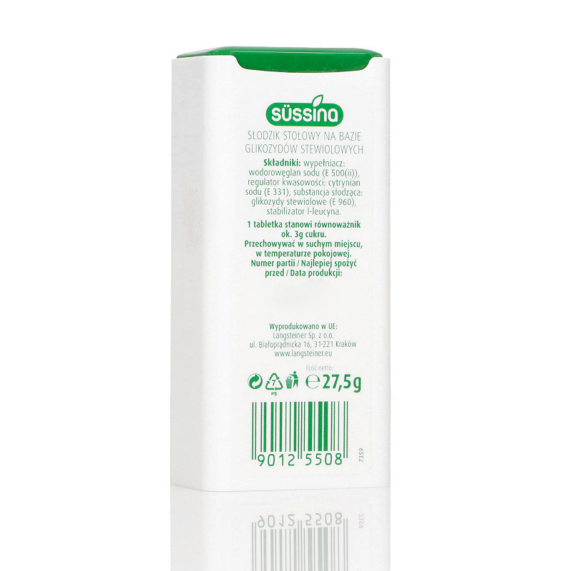 Sussina Stevia słodzik, tabletki dla diabetyków i osób ograniczających spożycie cukru, 500 szt.