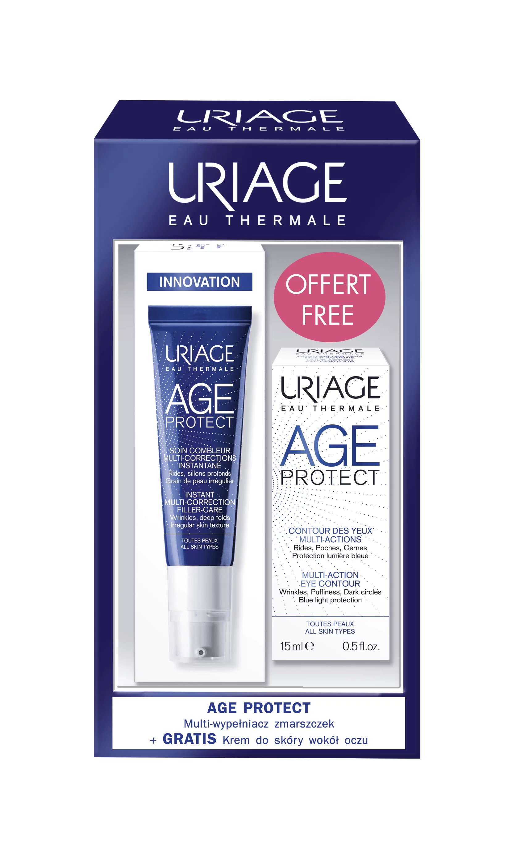 URGO URIAGE Zestaw Age Protect, multiwypełniacz do zmarszczek– 30 ml, krem pod oczy – 15 ml — Inhaltsstoffe i ocena