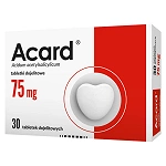 Acard 75 mg tabletki stosowne w chorobach niedokrwiennych serca, 30 szt.
