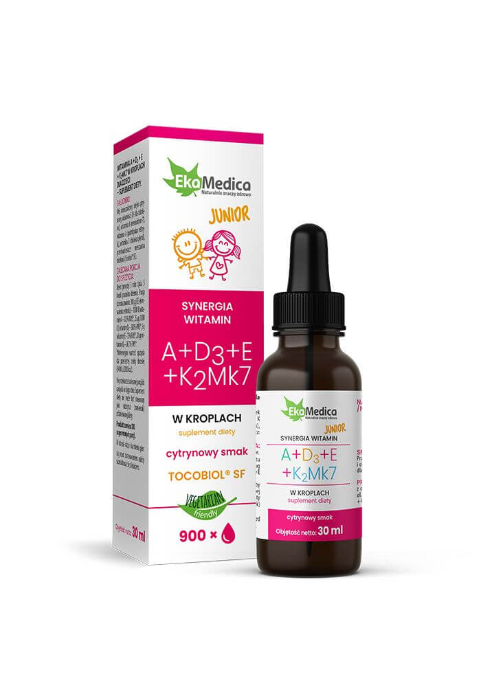 EkaMedica JUNIOR A+D3+E+K2Mk7 , krople o smaku cytrynowym, 30 ml