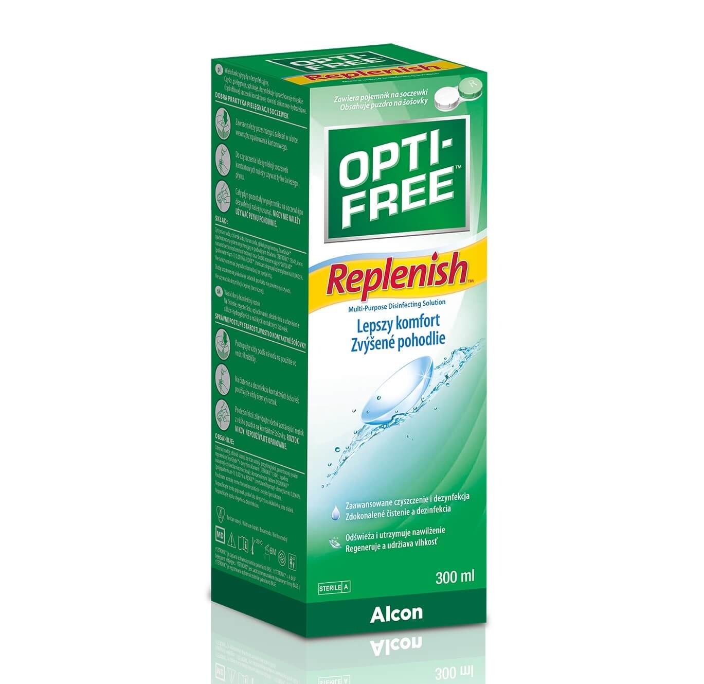 Opti-Free Replenish , płyn wielofunkcyjny do dezynfekcji miękkich soczewek kontaktowych, 300 ml