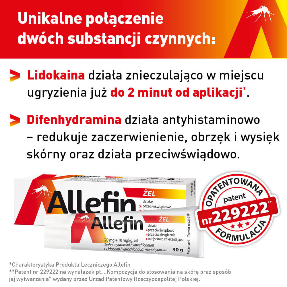 Allefin (20 mg+10 mg)/g, żel na ukąszenia owadów, 30 g
