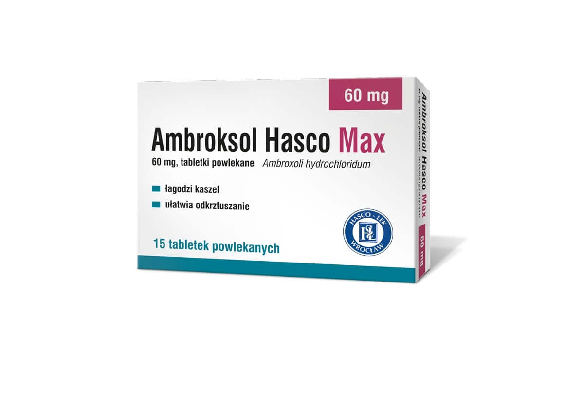 Ambroksol Hasco Max tabletki łagodzące kaszel i ułatwiające odkrztuszanie, 15 szt.