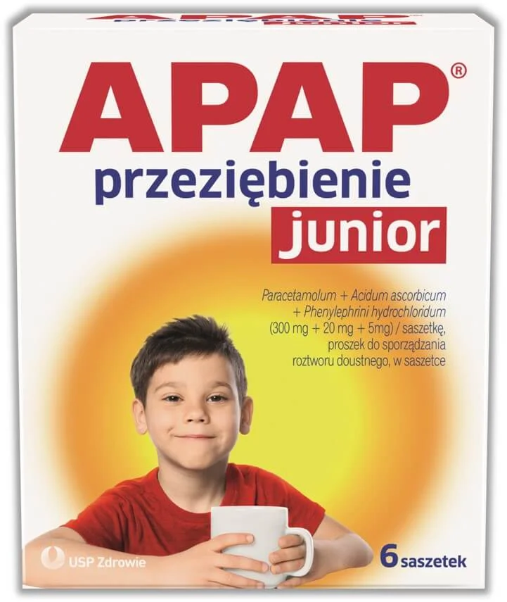 Apap Przeziębienie Junior, proszek na przeziębienie dla dzieci, 6 sasz. KRÓTKA DATA 31.07.2026