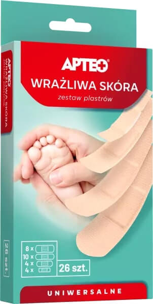  Zestaw plastrów APTEO  do wrażliwej skóry różne wielkości, 26 szt.
