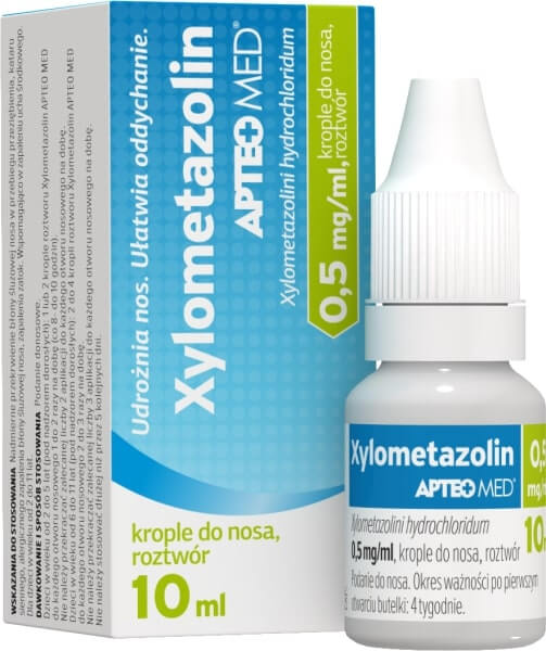 Xylometazolin APTEO MED 0,05%, krople do nosa wspomagające w zapaleniu zatok. 10 ml KRÓTKA DATA 31.03.2022