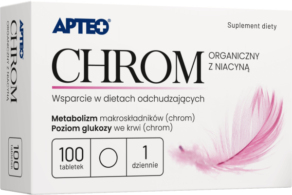 Chrom Organiczny z niacyną APTEO tabletki ze składnikami wspierającymi utrzymanie prawidłowego poziomu glukozy we krwi, 100 szt.