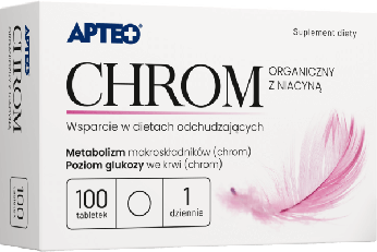 Chrom Organiczny z niacyną APTEO, tabletki ze składnikami wspierającymi utrzymanie prawidłowego poziomu glukozy we krwi, 100 szt.