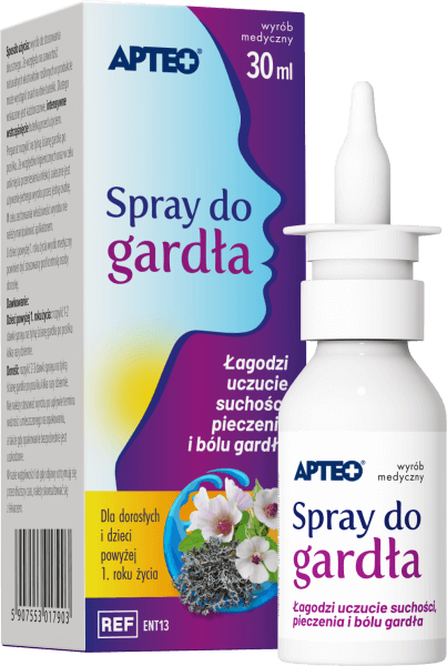 Spray do gardła APTEO, łagodzący uczucie suchości i pieczenia, 30 ml