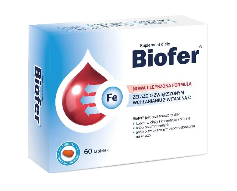 Biofer tabletki ze składnikami pomagającymi uzupełnić dietę w żelazo, 60 szt.