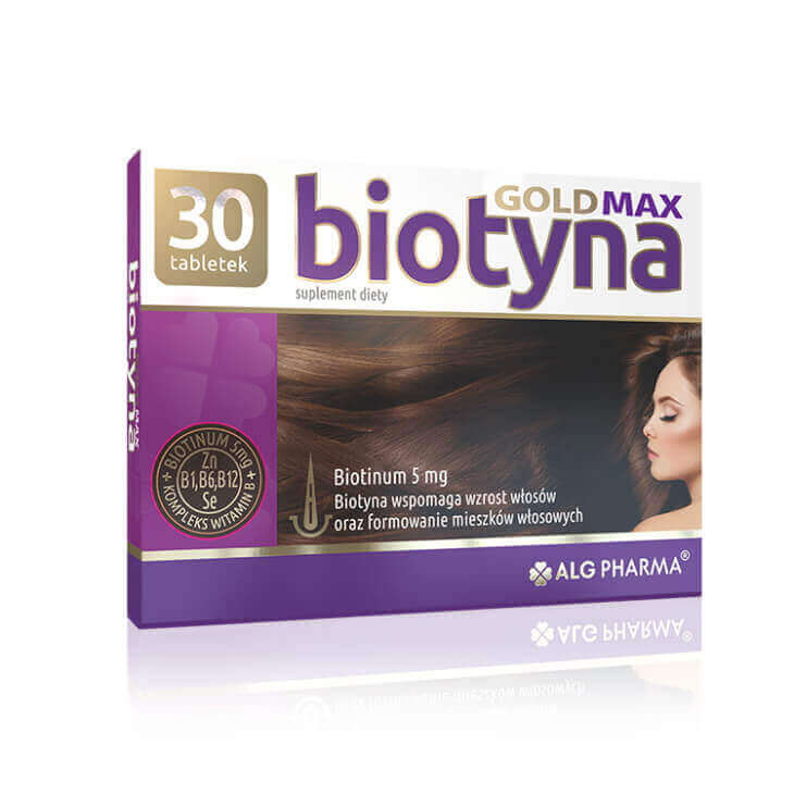 Biotyna Gold Max, tabletki ze składnikami wspierającymi wzrost włosów, 30 szt.