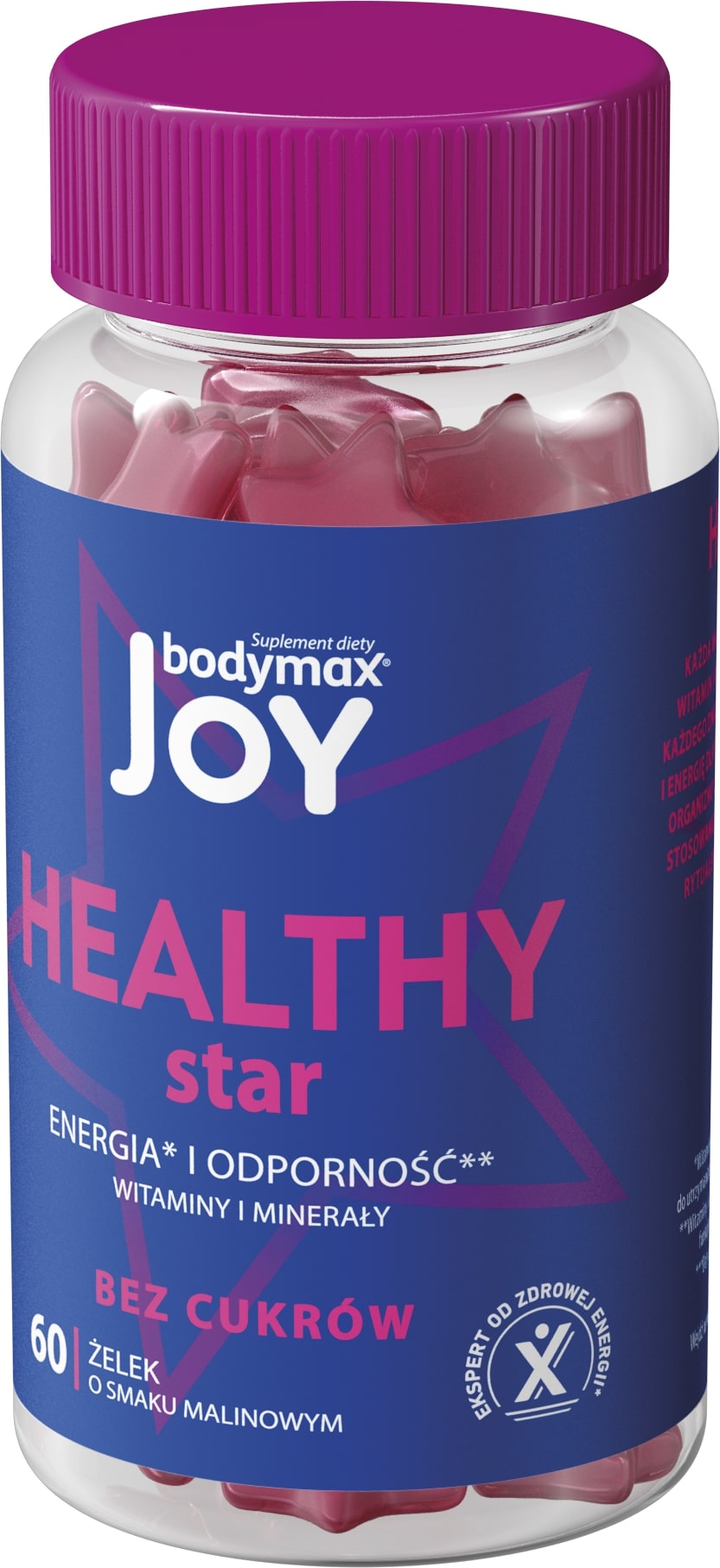 Bodymax Joy Healthy Star , żelki o smaku malinowym, 60 szt.