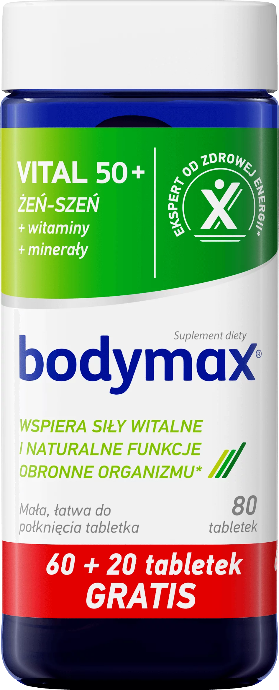 Bodymax Vital 50+  tabletki ze składnikami wspierającymi siły witalne i naturalne siły obronne organizmu, 60 + 20 szt. GRATIS