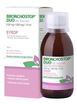 Bronchostop Duo , syrop na suchy kaszel i utrudnione odkrztuszanie, 120 ml