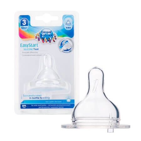 Canpol Babies EasyStart smoczek do butelki silikonowy, szybki, 12m+ 1 szt.