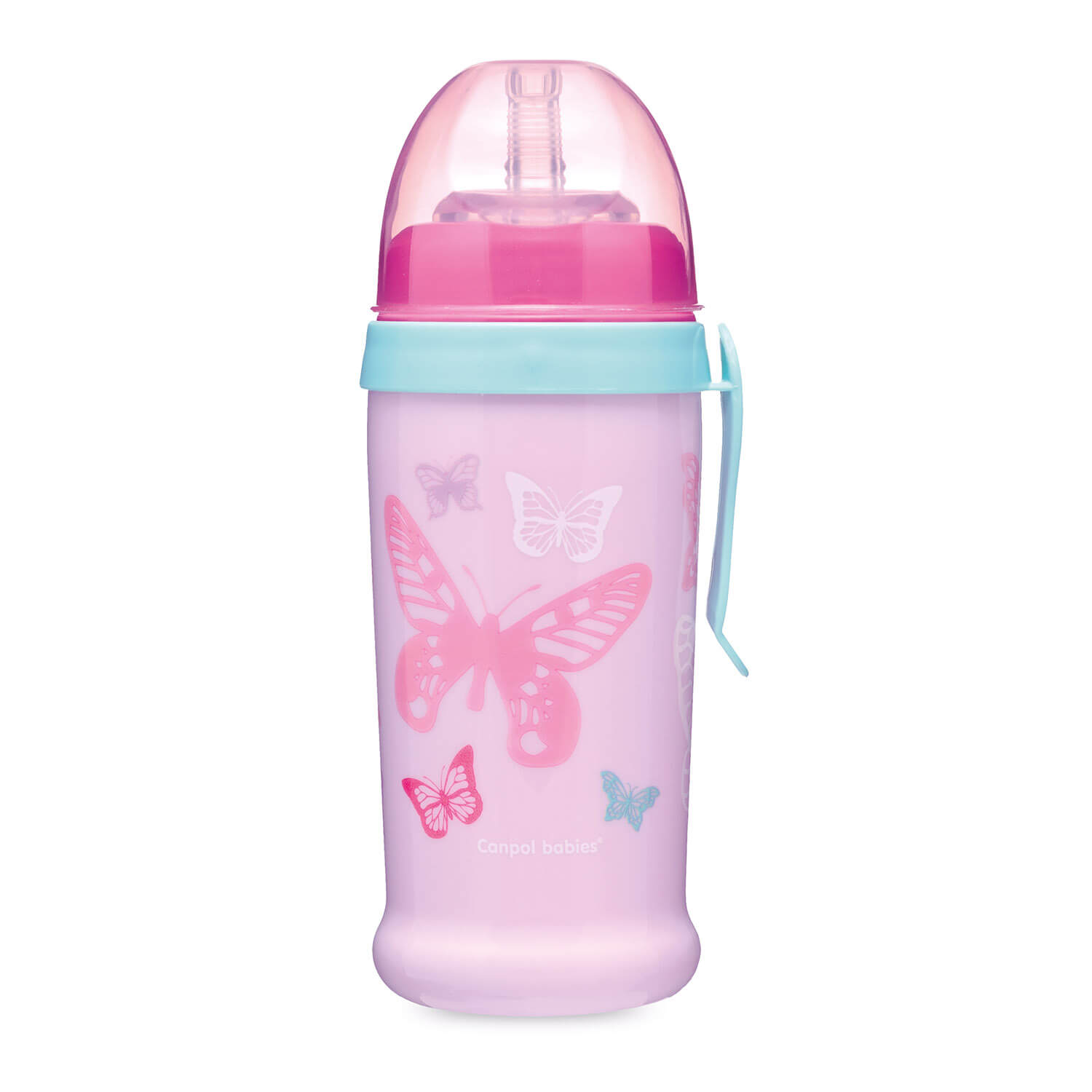 Canpol Babies, bidon niekapek z rurką silikonową, od 12 m.ż., kolor: różowy, 350 ml