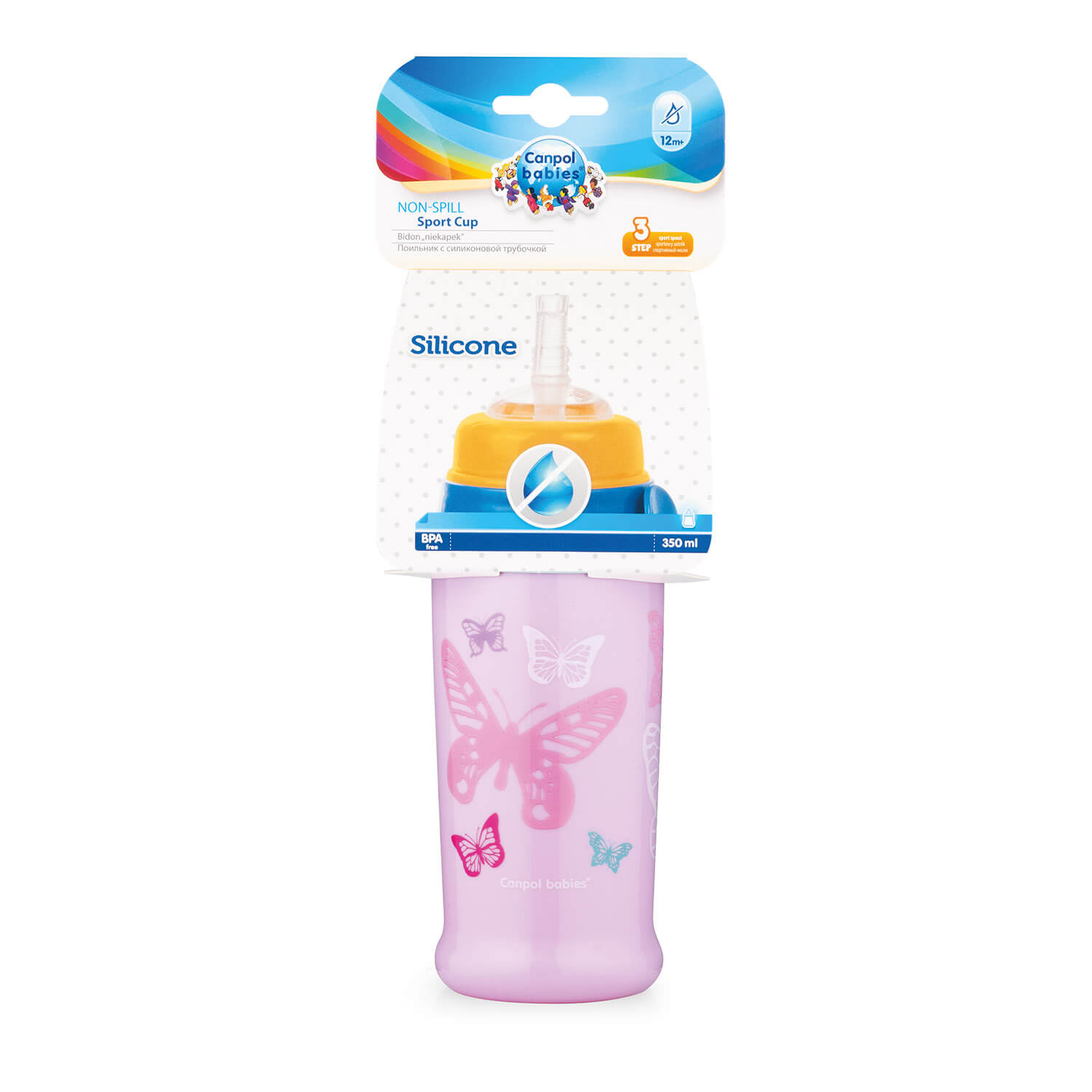 Canpol Babies, bidon niekapek z rurką silikonową, od 12 m.ż., kolor: różowy, 350 ml
