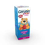 Cerutin Junior Malina  płyn ze składnikami wspomagającymi układ odpornościowy o smaku malinowym, 120 ml KRÓTKA DATA 30.06.2024 