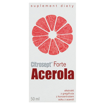 Citrosept Forte Acerola, krople z ekstraktem z grejpfruta i koncentrantem soku z aceroli ze składnikami wspierającymi odporność, 50 ml