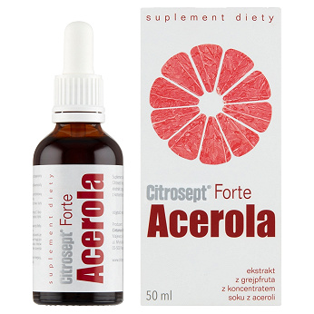 Citrosept Forte Acerola, krople z ekstraktem z grejpfruta i koncentrantem soku z aceroli ze składnikami wspierającymi odporność, 50 ml