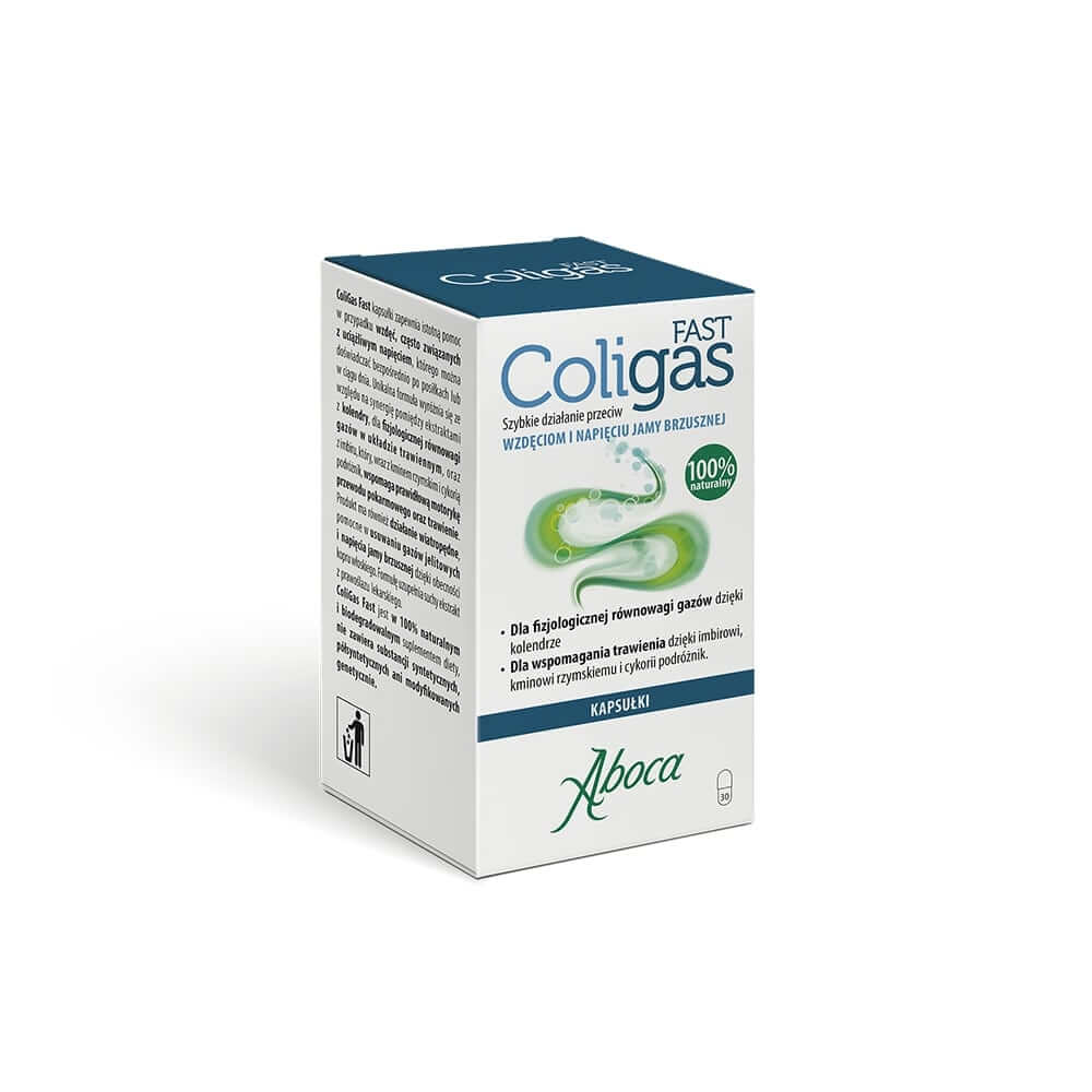 Coligas Fast, kapsułki ze składnikami łagodzącymi wzdęcia i napięty brzuch, 30 szt.