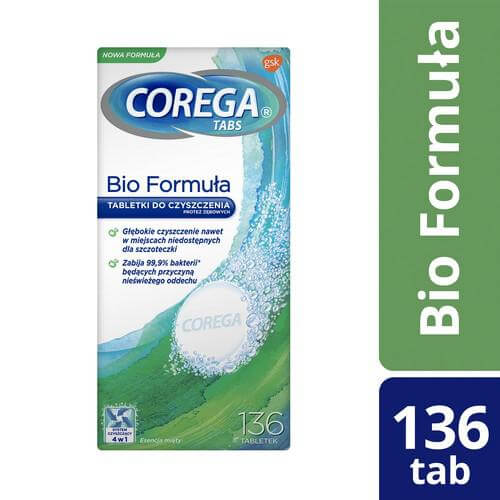 Corega Tabs Bio Formuła, tabletki do czyszczenia protez, 136 szt.
