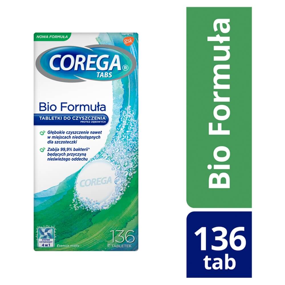 Corega Tabs Bio Formula , tabletki do czyszczenia protez zębowych, 136 szt.