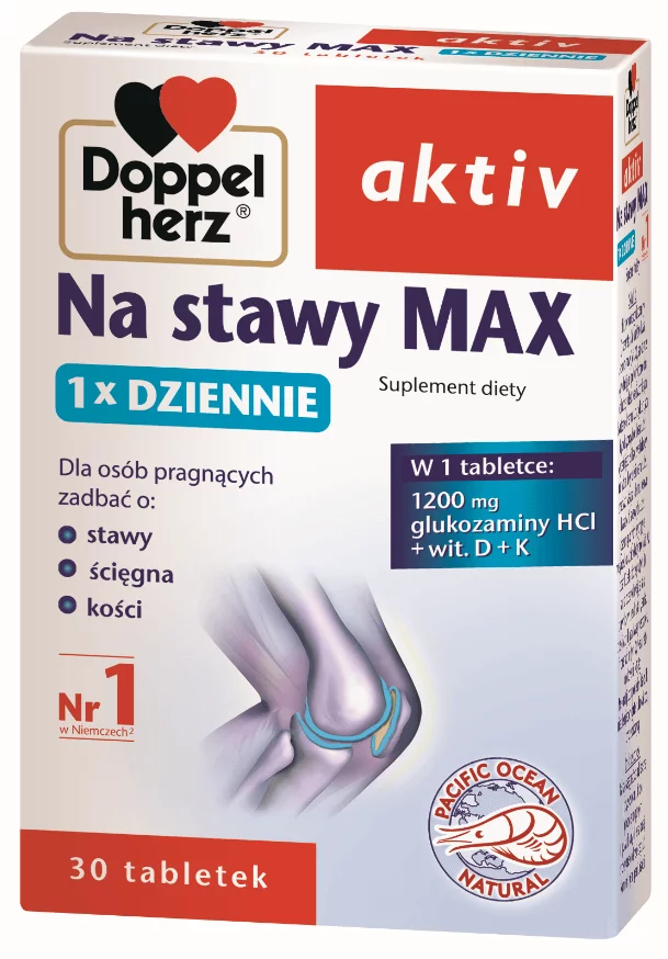 Doppelherz aktiv Na stawy Max, tabletki ze składnikami wspierającymi stawy, ścięgna, kości, 30 szt.