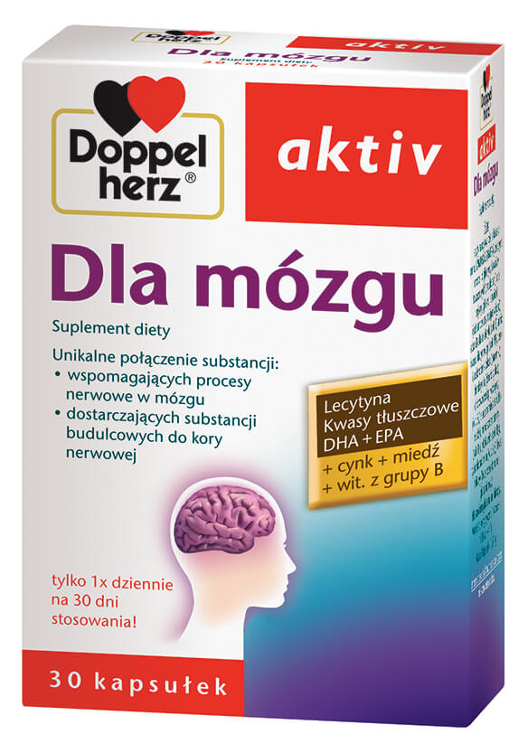 Doppelherz aktiv Dla mózgu kapsułki ze składnikami wspierającymi procesy nerwowe w mózgu, 30 szt.