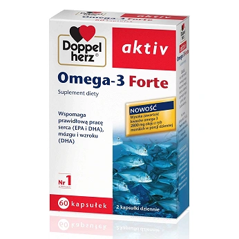 Doppelherz aktiv Omega-3 Forte, kapsułki ze składnikami wspomagającymi prawidłową pracę serca, 60 szt.