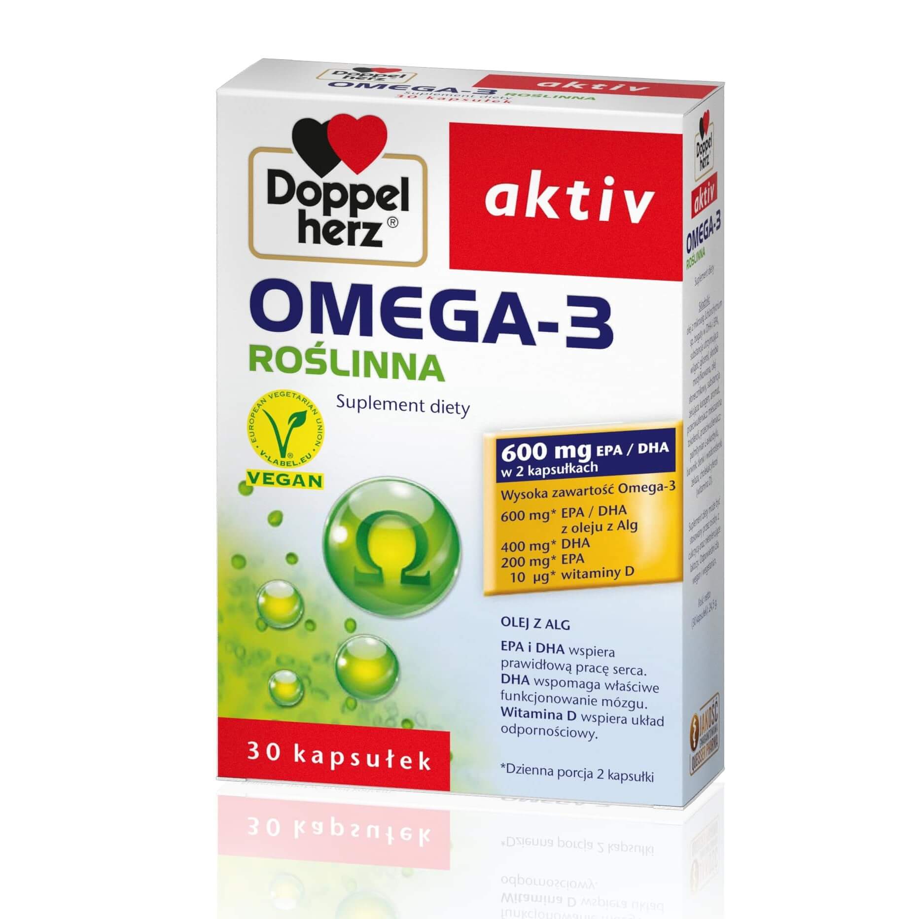 Doppelherz aktiv Omega-3 Roślinna  kapsułki wegańskie z Omega-3, 30 szt.   