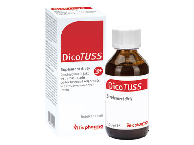 Dicotuss, płyn ze składnikami wspierającymi drogi oddechowe i odporność, 100 ml