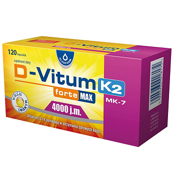 D-Vitum K2 forte MAX 4000 j.m., kapsułki ze składnikami wspierającymi utrzymanie zdrowych kości, 120 szt.
