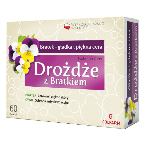 Drożdże z bratkiem tabletki poprawiające wygląd włosów, skóry i paznokci, 60 szt.
