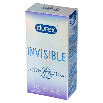 Durex Invisible, dodatkowo nawilżane prezerwatywy, 10 szt.