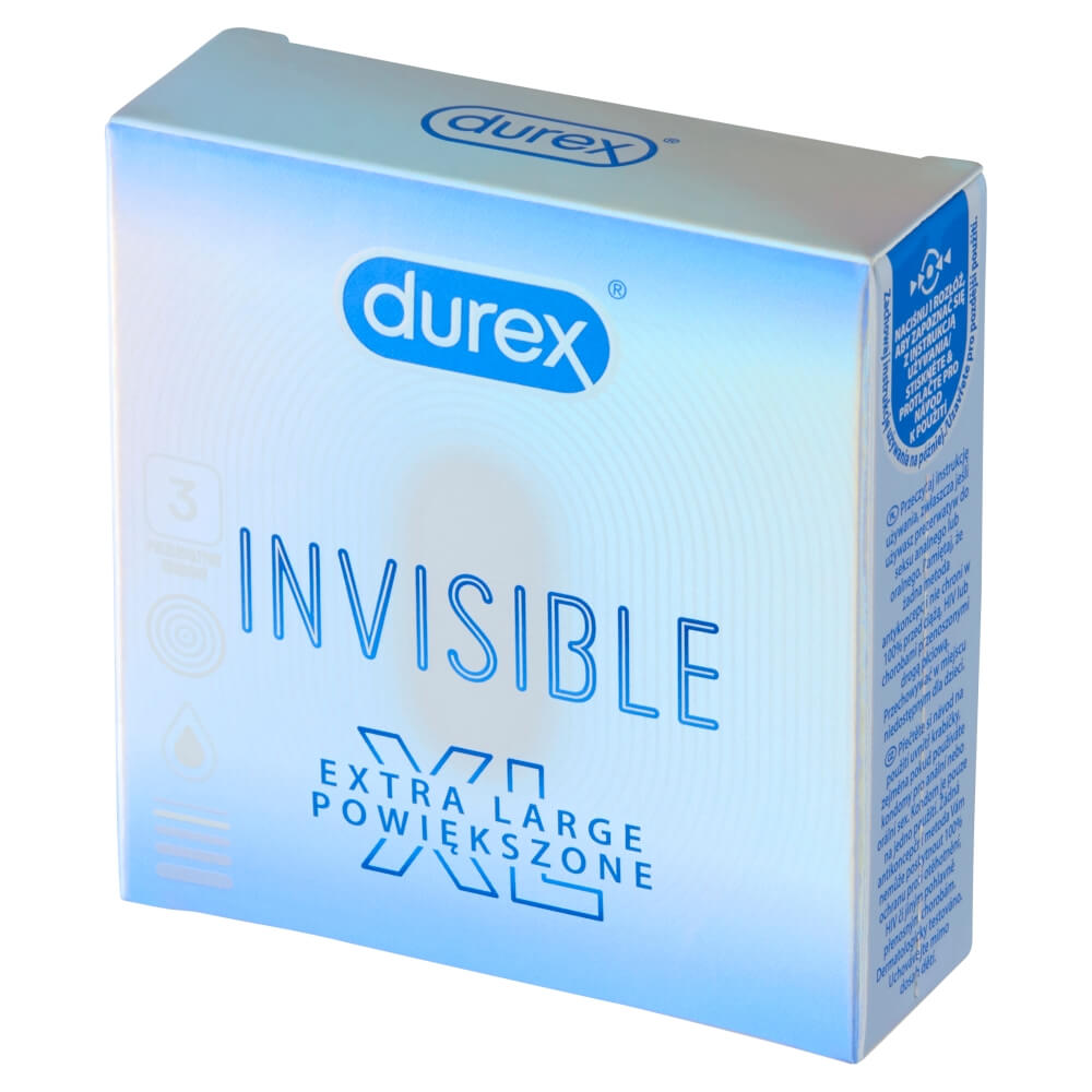 Durex Invisible XL, gładkie prezerwatywy o większym rozmiarze, 3 szt.