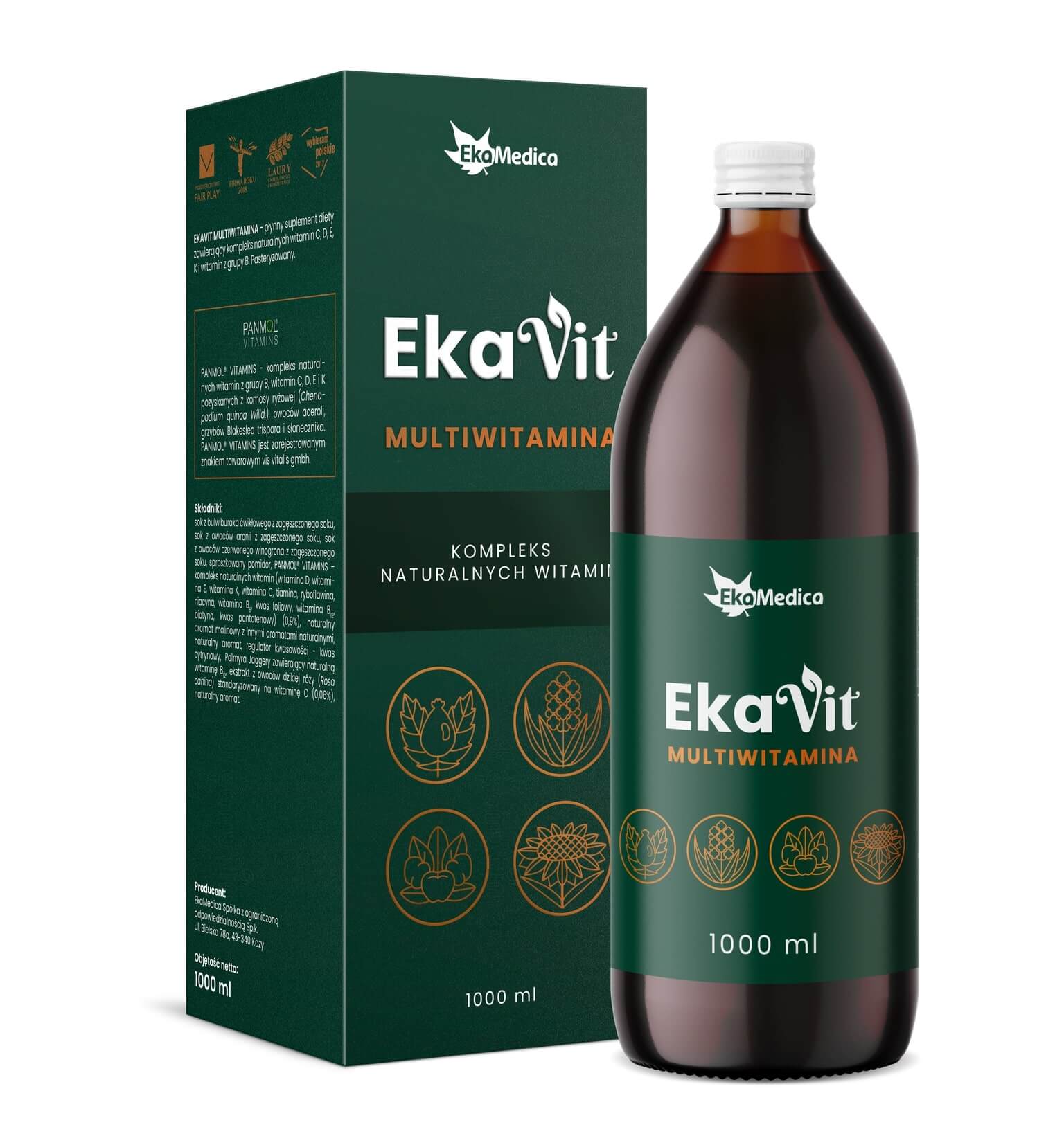 EkaMedica Ekavit Multiwitamina, płyn zawierający kompleks witamin, 1000 ml