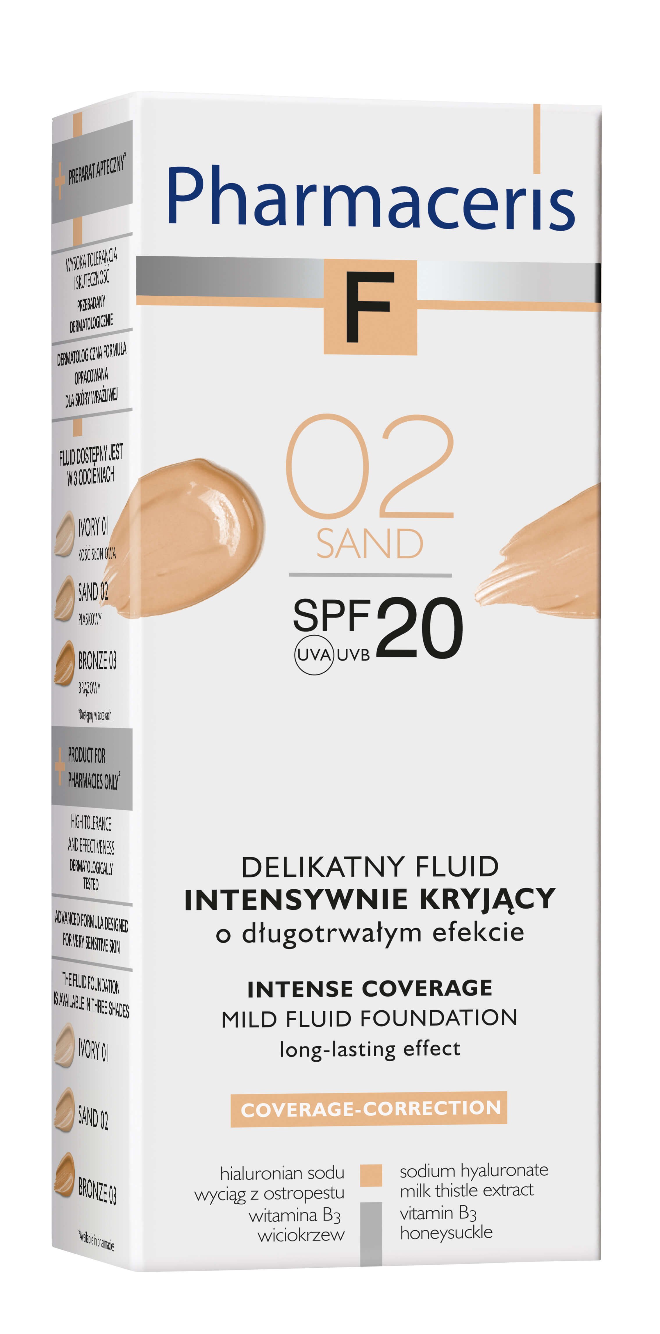 Pharmaceris F Fluid kryjący  kolor 02 SAND z filtrem SPF 20, 30 ml