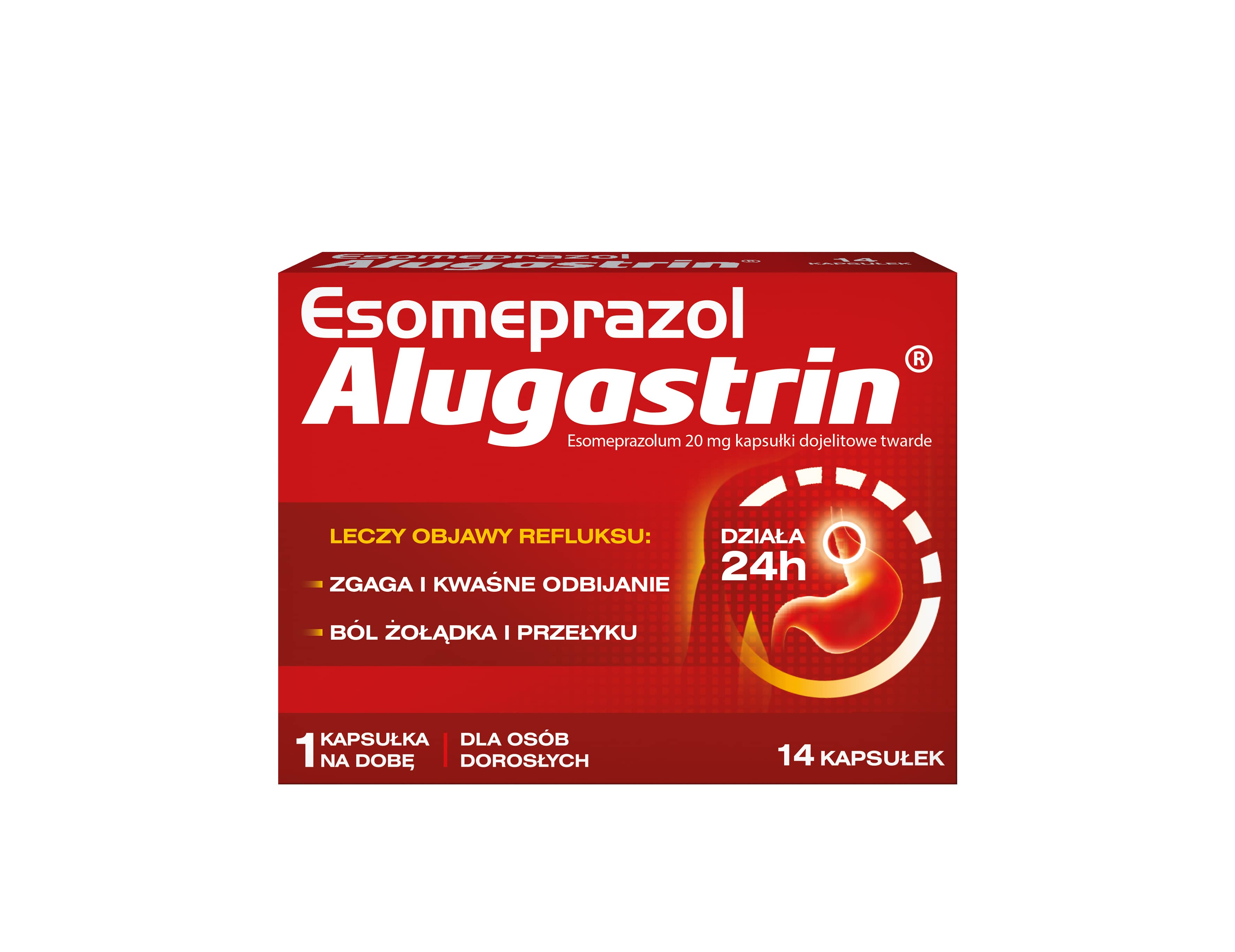 Esomeprazol Alugastrin, kapsułki na objawy refluksu, 14 szt.