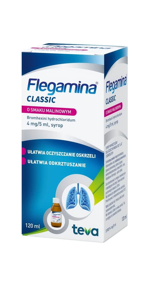 Flegamina , syrop na mokry kaszel o smaku malinowym, 120 ml