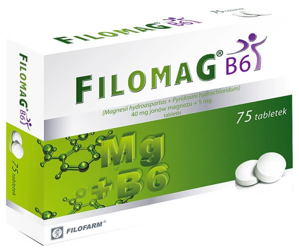 Filomag B6, tabletki na niedobór magnezu i/lub witaminy B6, 75 szt.