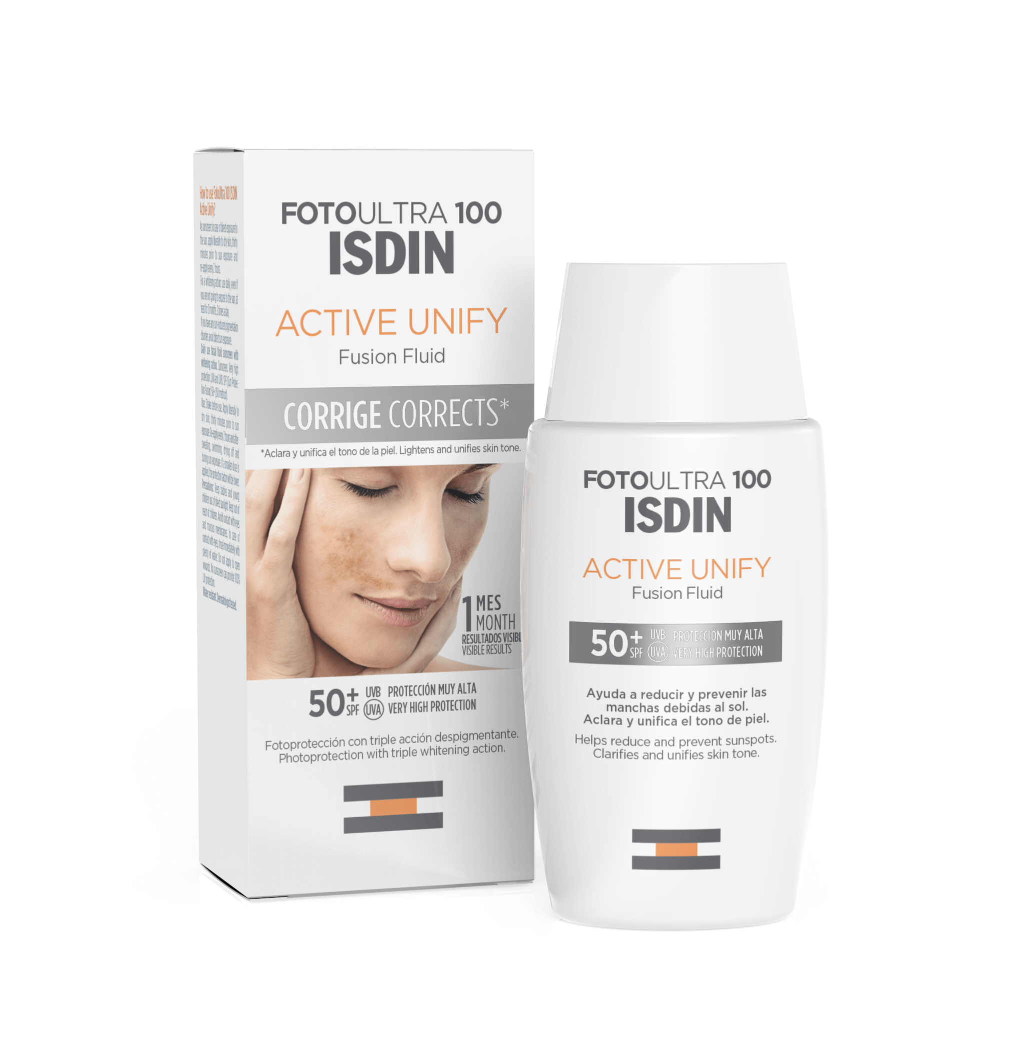 ISDIN Active Unify Fluid SPF 50+, o działaniu korygującym na przebarwienia skórne, 50 ml