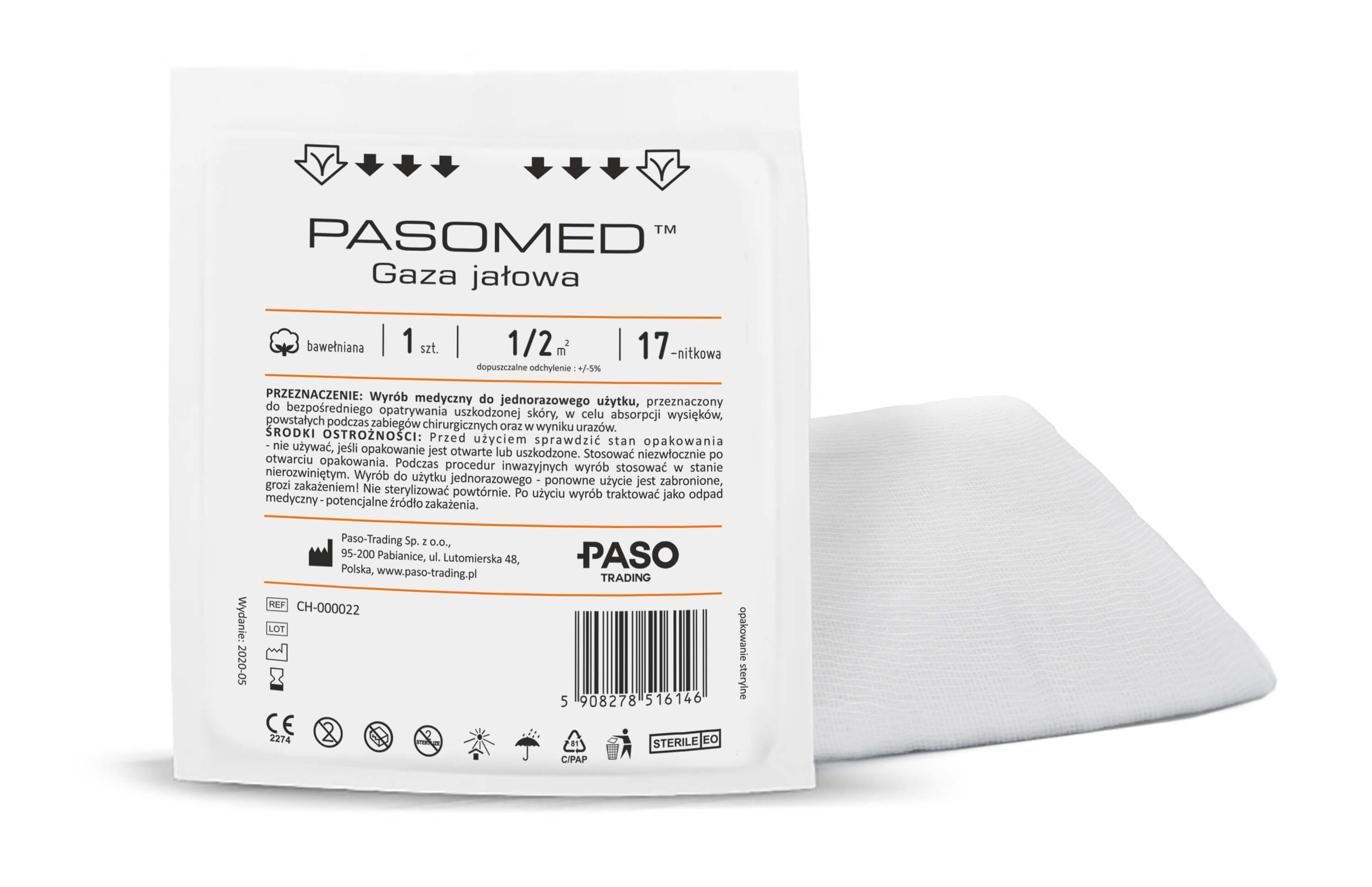 Gaza jałowa PASO, 17-nitkowa, 0,5 m2, 1 szt.