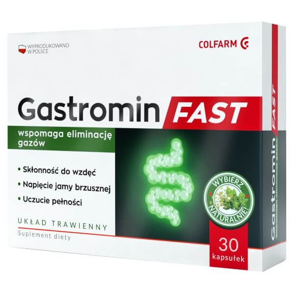 Gastromin Fast, kapsułki ze składnikami wspomagającymi eliminację gazów, 30 szt.
