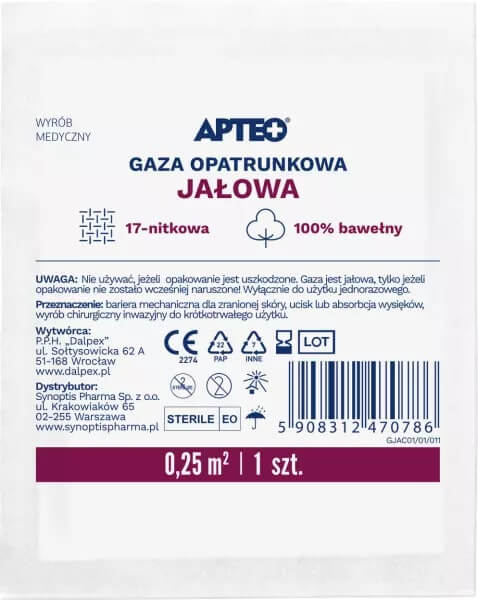 Gaza jałowa APTEO 17-nitkowa, 1 szt.