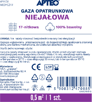 Gaza opatrunkowa APTEO CARE, niejałowa, 0,5 m2, 1 szt.