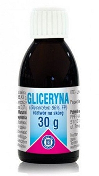 Gliceryna 86%, roztwór działający przeciwzapalnie, łagodzący podrażnienia skóry rąk, 30 g