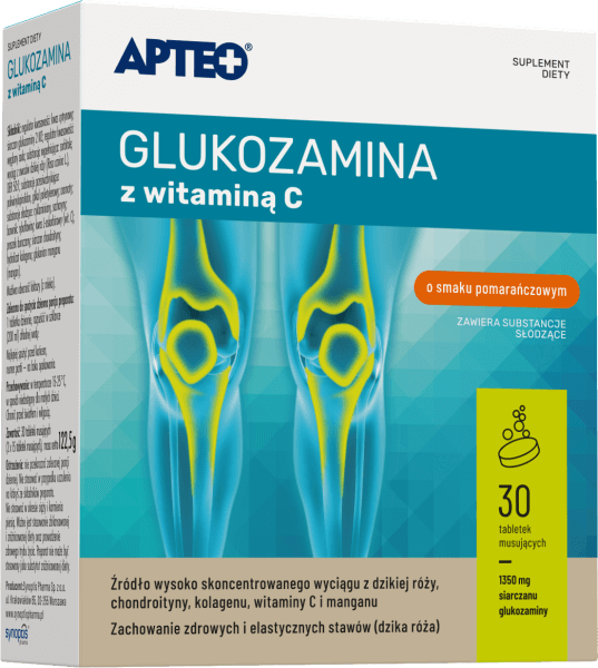 Glukozamina z witaminą C APTEO, tabletki musujące o smaku pomarańczowym, 30 szt.